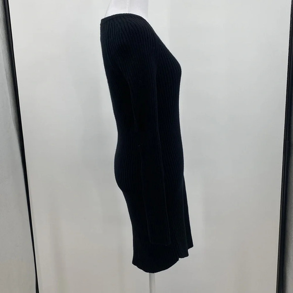 Monrow Elbow Slash Sweater Dress Womens Size Small Black Wool Cotton Ribbed Knit - Picture 5 of 12
